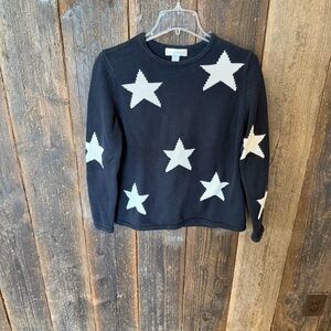 Navy Blue Star Patterned 100% Cotton Sweater